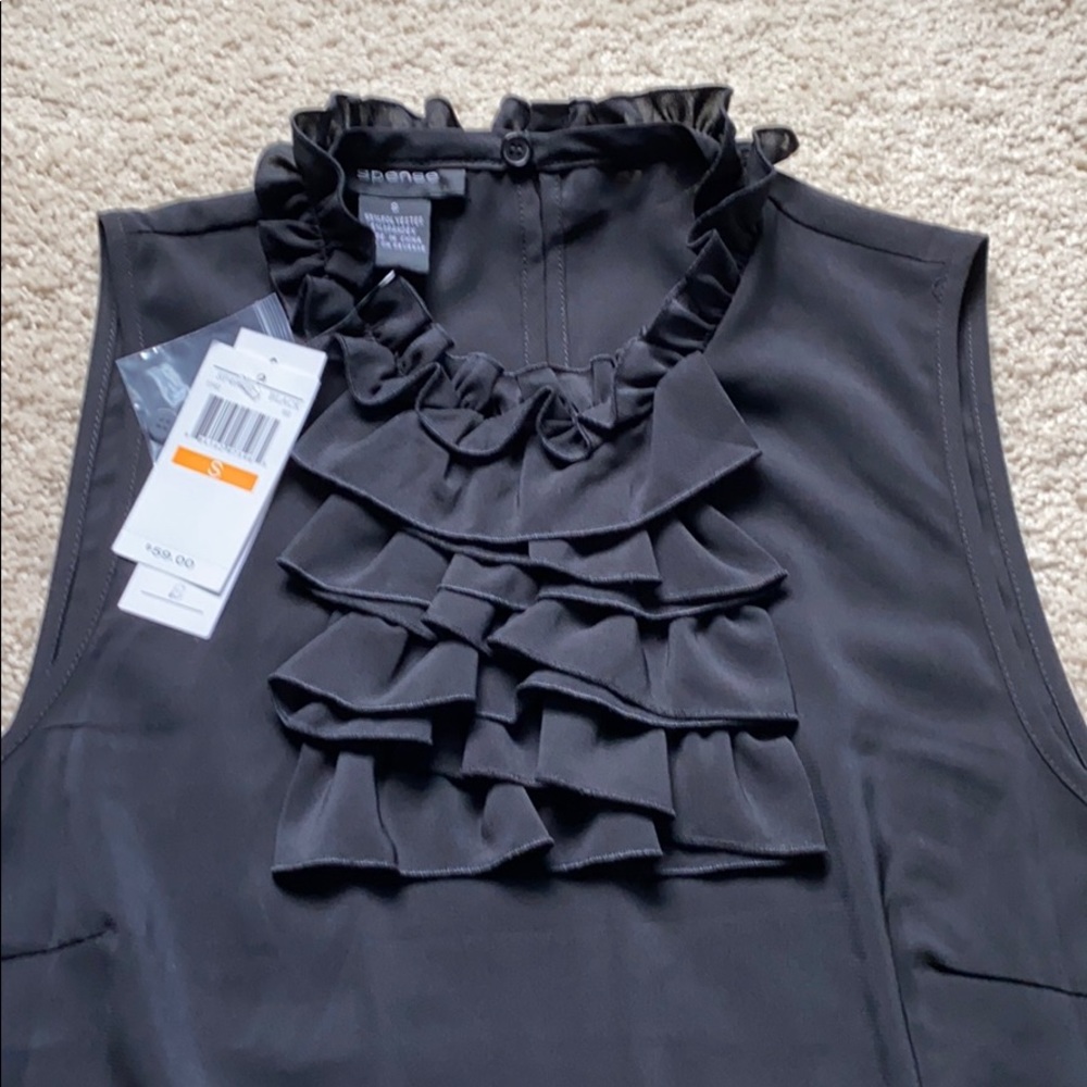 Sleeveless Ruffle Black Blouse